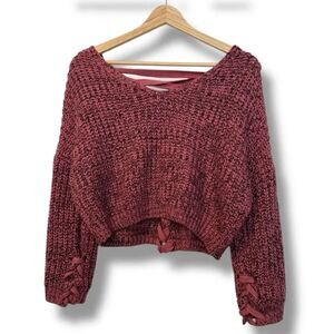 Witty Fox Women's Cropped Pullover Sweater Mauve & Black Size Small